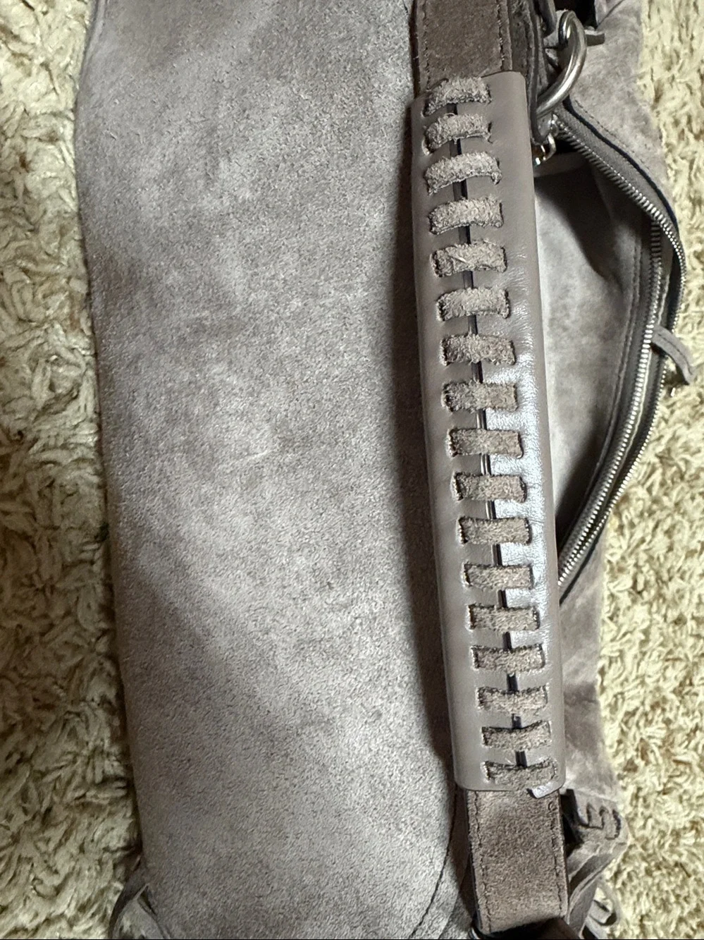 Michael Kors Women's Billy Grey Suede Leather Fringe Shoulder Bag